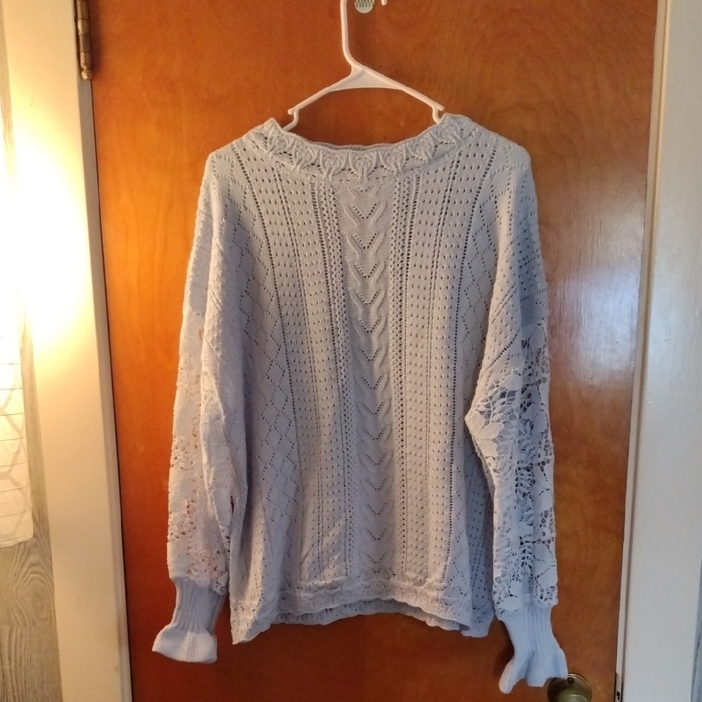 Women's Lace Knit Sweater - Light Blue